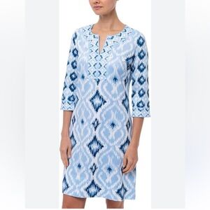 GRETCHEN SCOTT Ikat Pullover Shift Dress Size Medium Blue Aztec Vacation Resort